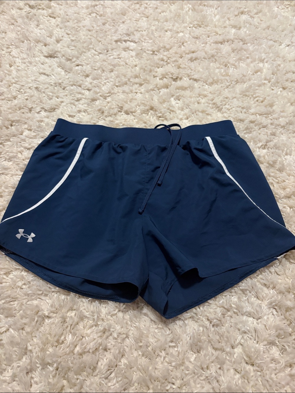 Under Armour Navy Blue Women's Athletic Running Shorts with White Piping